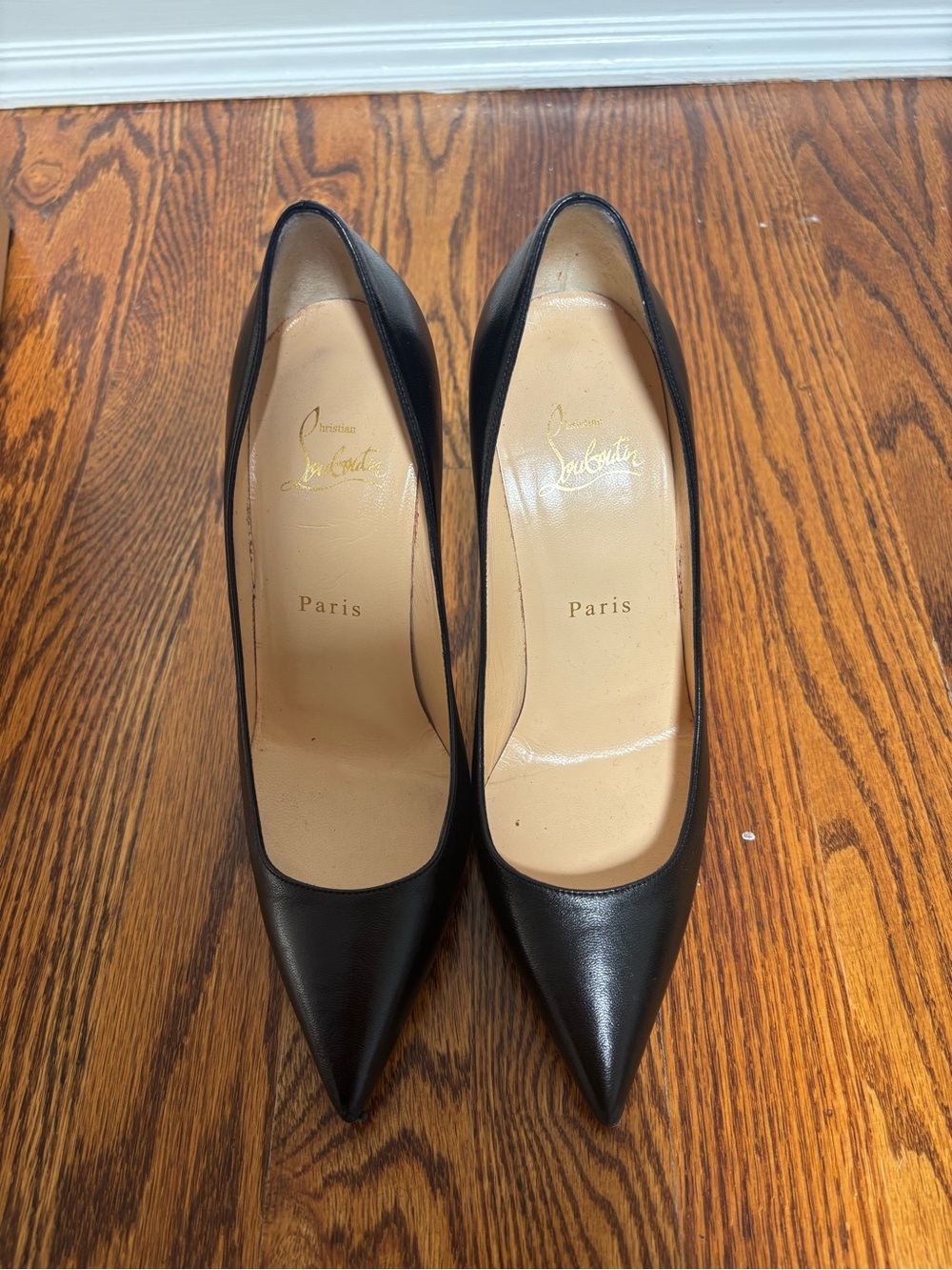 Christian Louboutin Black Pointed-Toe Leather Pumps
